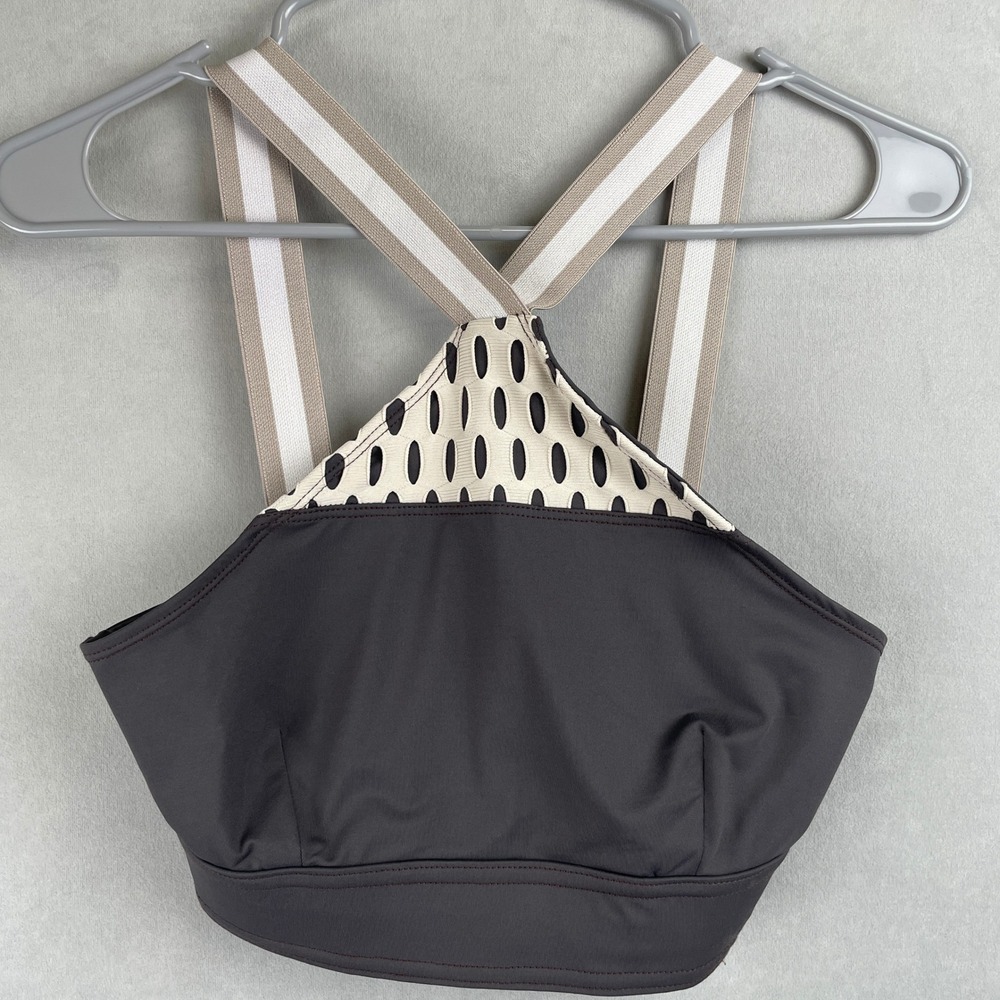 VPL Women M Charcoal Grey Oval Dot High Neck Crisscross Sports Bra Luxe Yoga USA